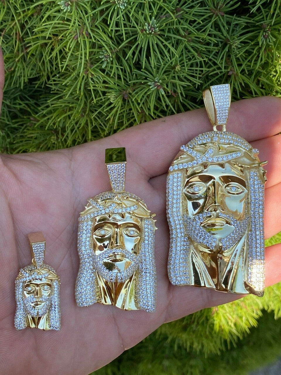 14k Gold Over Real 925 Sterling Silver Icy Jesus Piece Pendant Iced Men Necklace