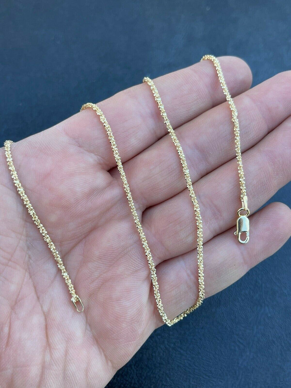 14k Gold Over Real Solid 925 Sterling Silver Diamond Sparkle Rope Chain Necklace