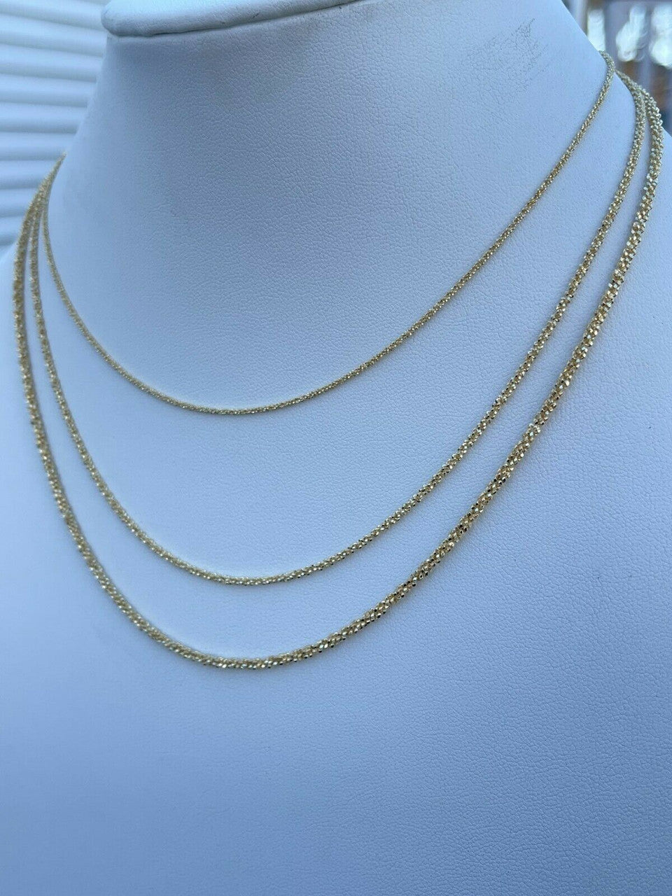 14k Gold Over Real Solid 925 Sterling Silver Diamond Sparkle Rope Chain Necklace