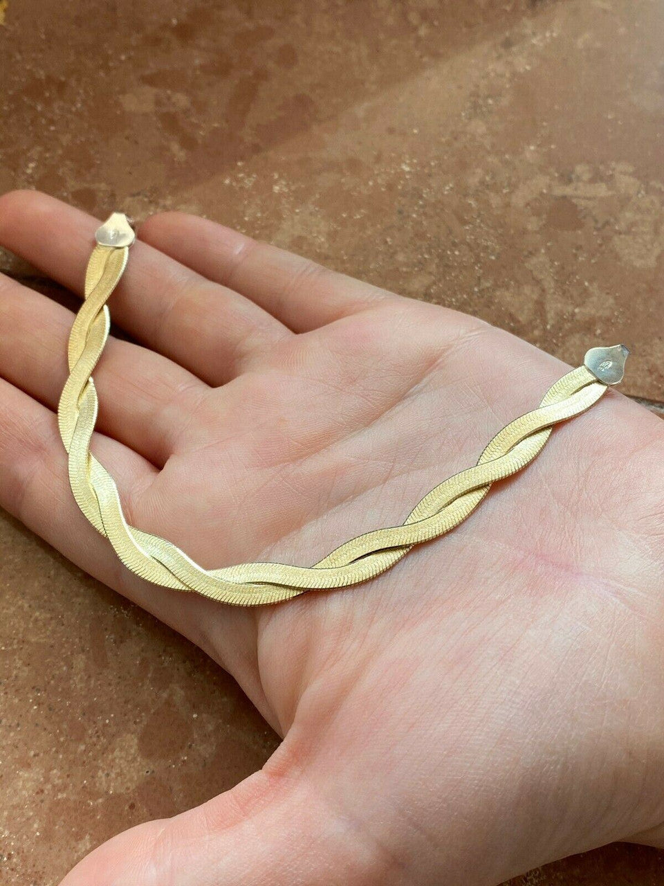 14k Gold Over Solid 925 Silver Twisted Braided Herringbone Bracelet 6" - 8.5"