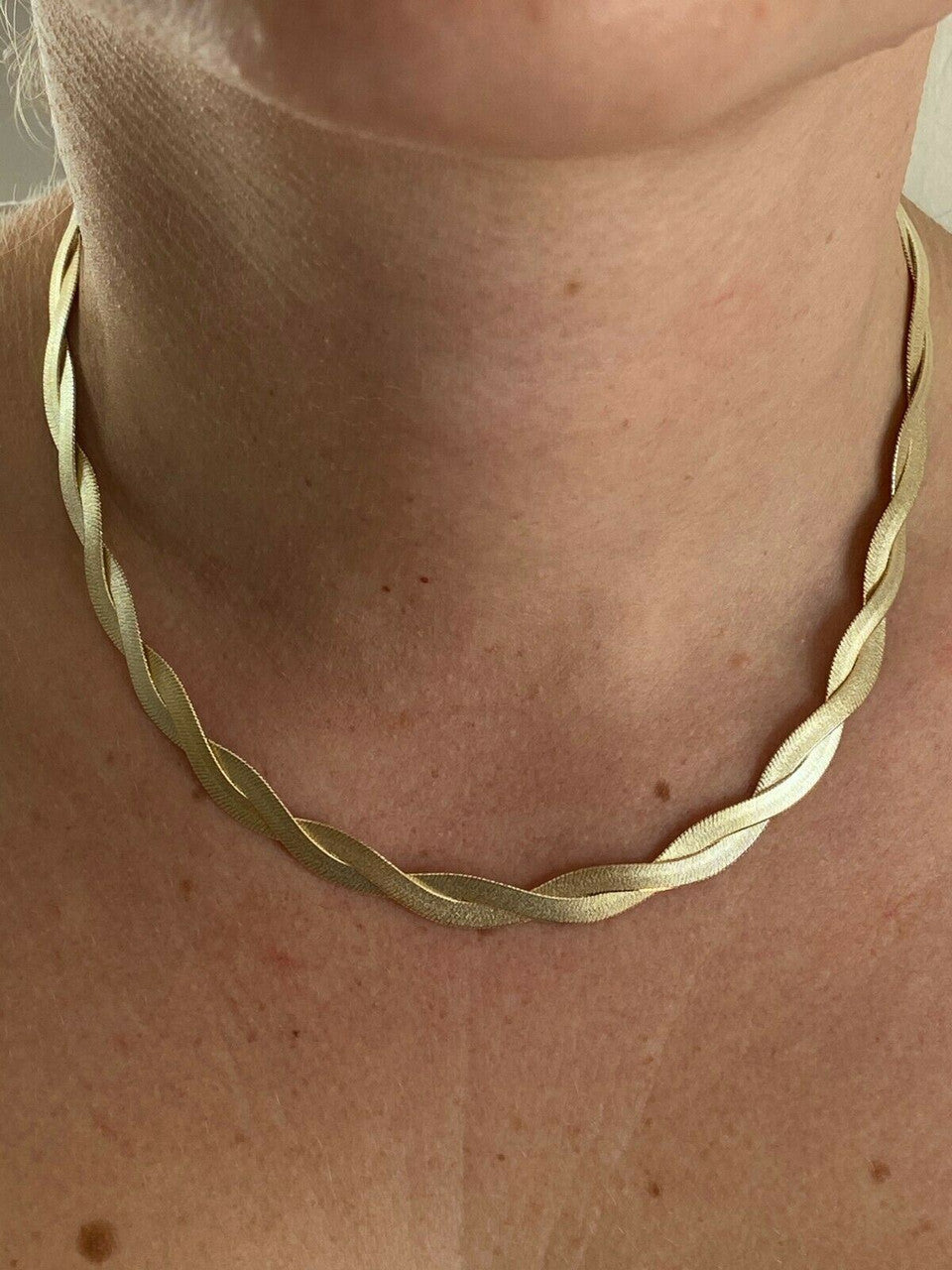 14k Gold Over Solid 925 Silver Twisted Braided Herringbone Chain Necklace 16-20"