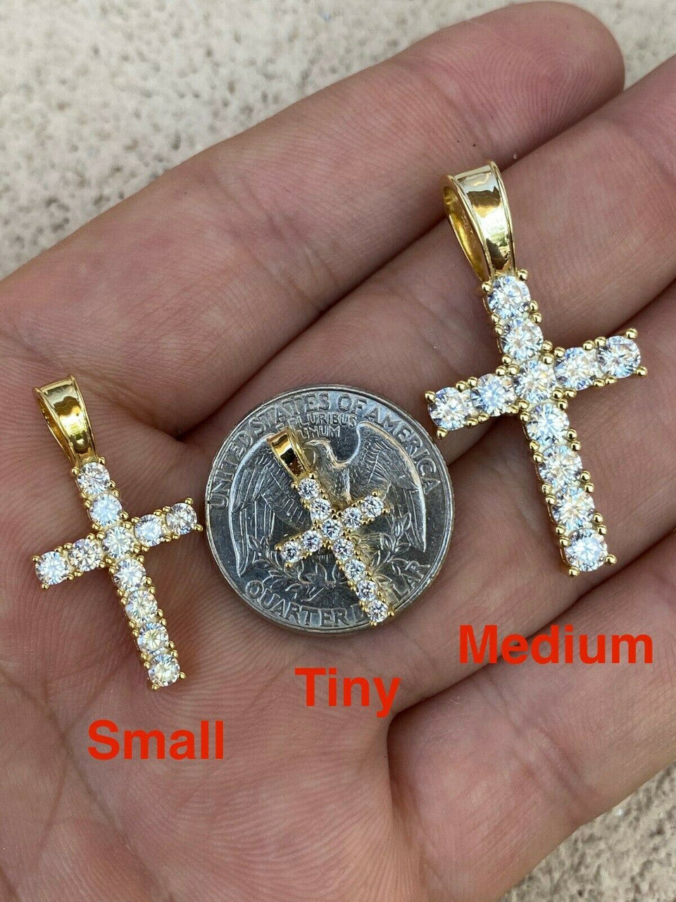 14k Gold Vermeil 925 Silver Cross Pendant MOISSANITE Necklace Pass Diamond Test