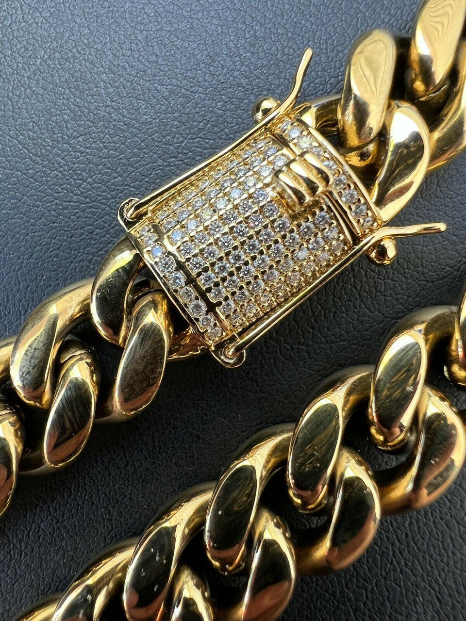 14k Gold Vermeil Miami Cuban Chain Necklace Iced MOISSANITE Pass Diamond Tester