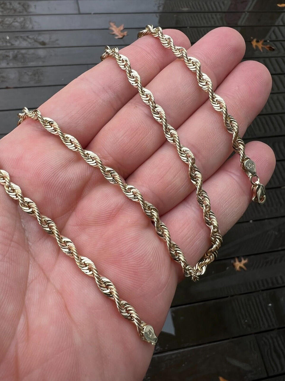 14k HOLLOW Men's Women's Real Yellow Gold Rope Chain Necklace 1.5mm-4.5mm