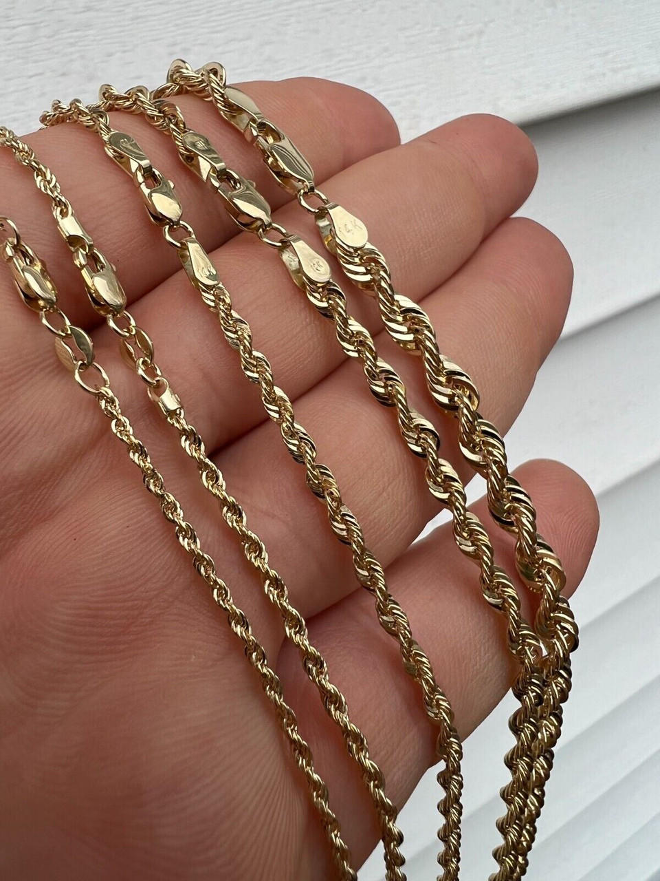 14k HOLLOW Men's Women's Real Yellow Gold Rope Chain Necklace 1.5mm-4.5mm