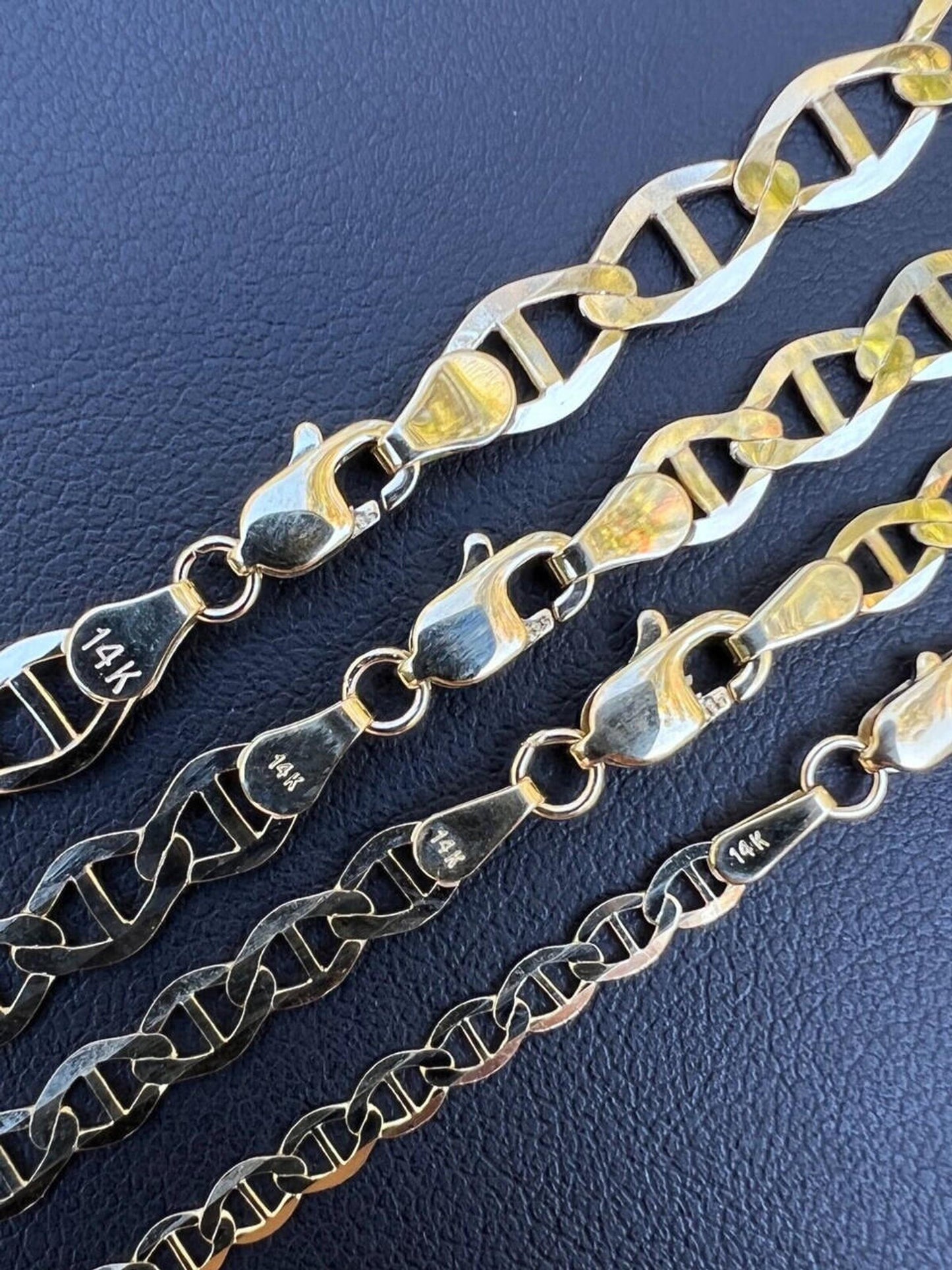 14k Real Solid Gold Mariner Chain 3.2mm-6.3mm Thick 16-24" Mens Ladies Necklace