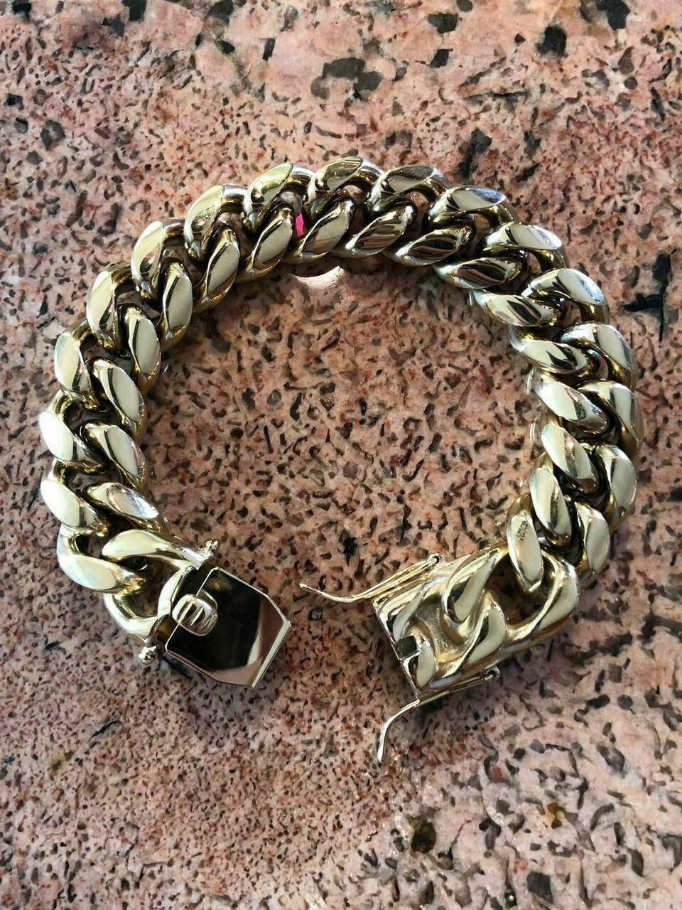 18mm Men Cuban Miami Link Bracelet Kilo Chain Set 14k Gold Over Stainless Steel