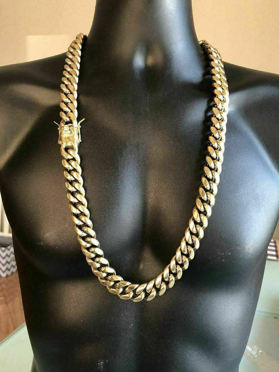 18mm Men Cuban Miami Link Bracelet Kilo Chain Set 14k Gold Over Stainless Steel