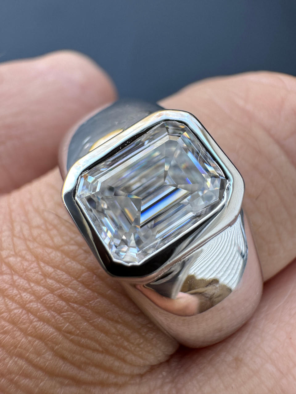 3ct MOISSANITE Emerald Cut Big Solitaire Men's Real Solid 925 Silver Ring Pinky