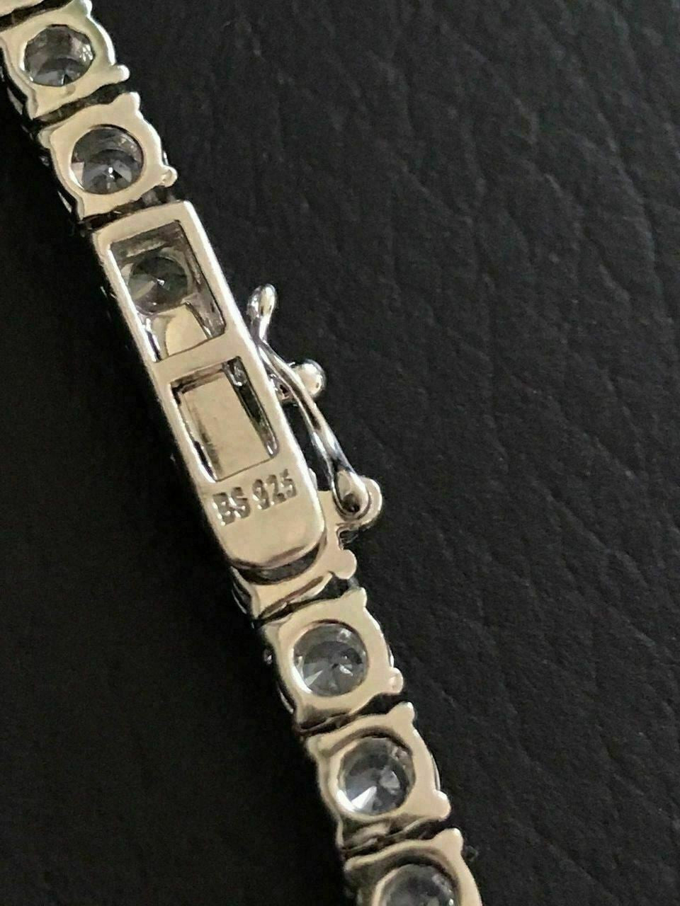 4mm Single Row Tennis Chain W. Cross Solid 925 Sterling Silver 80ct Man Made Diamond