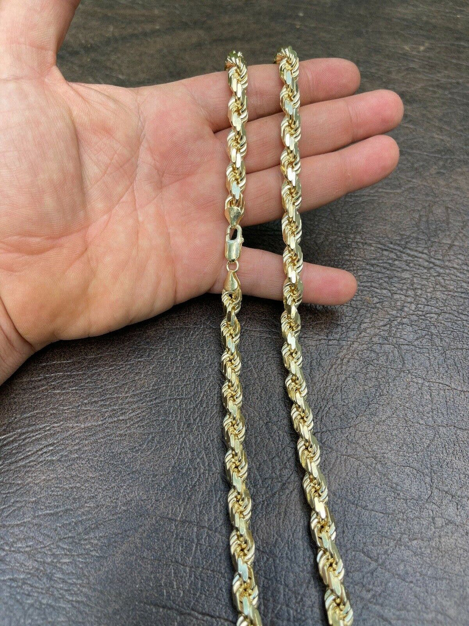 8mm Thick Men's Rope Chain 14k Gold Over Real Solid 925 Sterling Silver Necklace