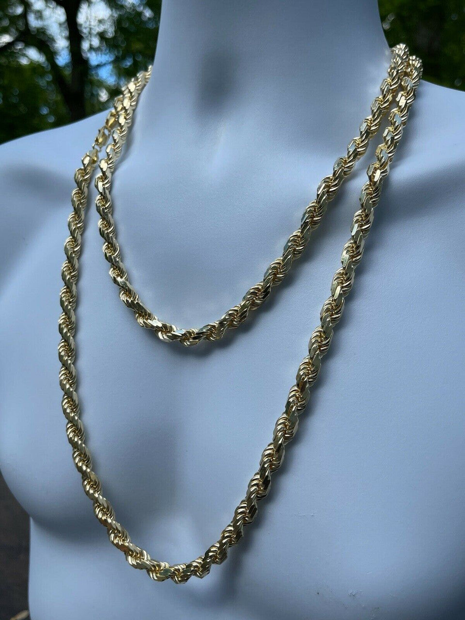 8mm Thick Men's Rope Chain 14k Gold Over Real Solid 925 Sterling Silver Necklace