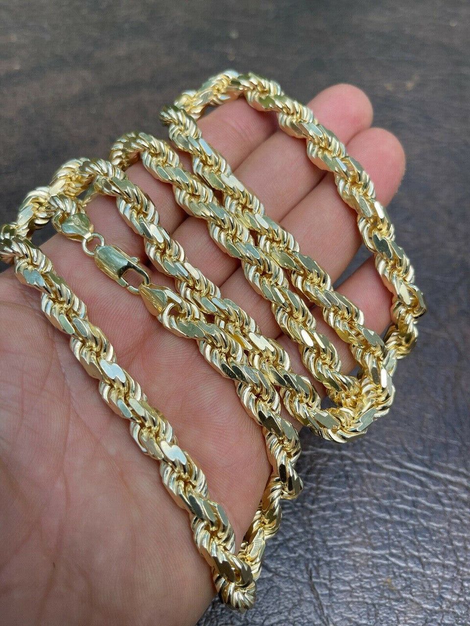 8mm Thick Men's Rope Chain 14k Gold Over Real Solid 925 Sterling Silver Necklace