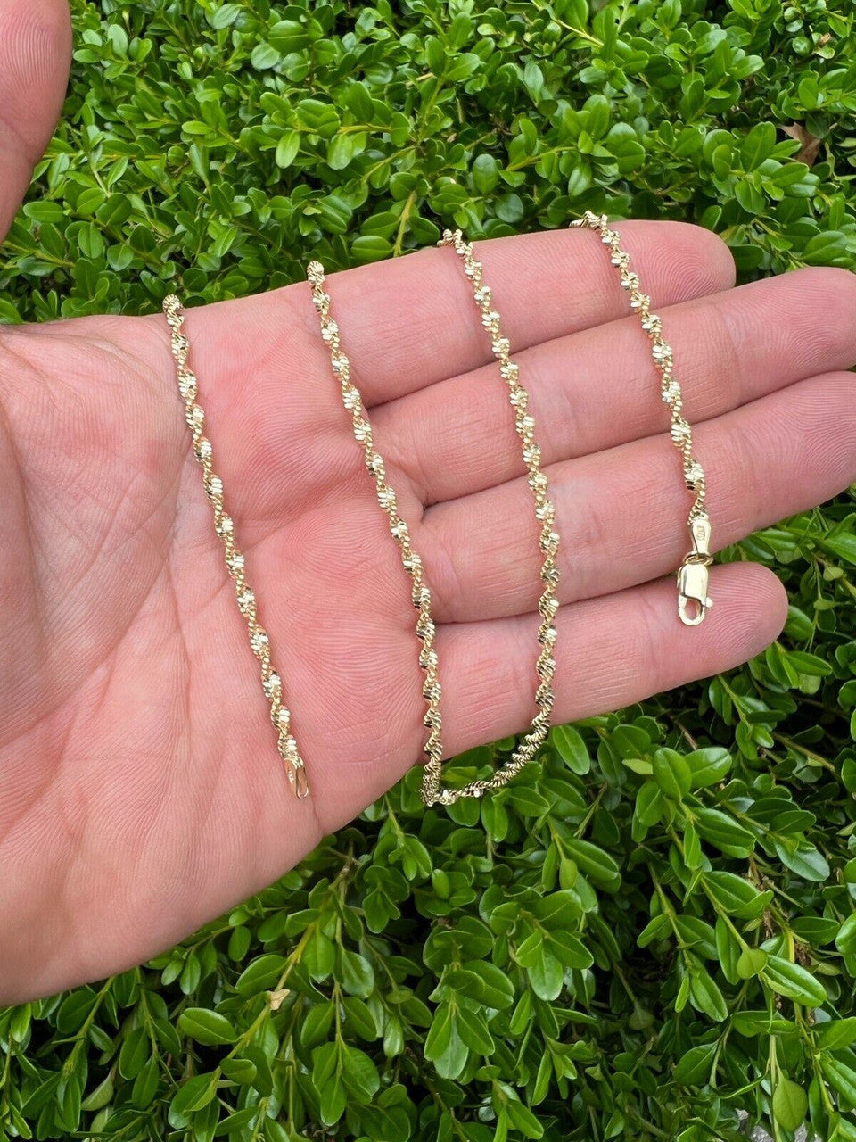 925 Sterling Silver Real 14k Gold Plated 2.5mm Singapore Rope Chain Necklace