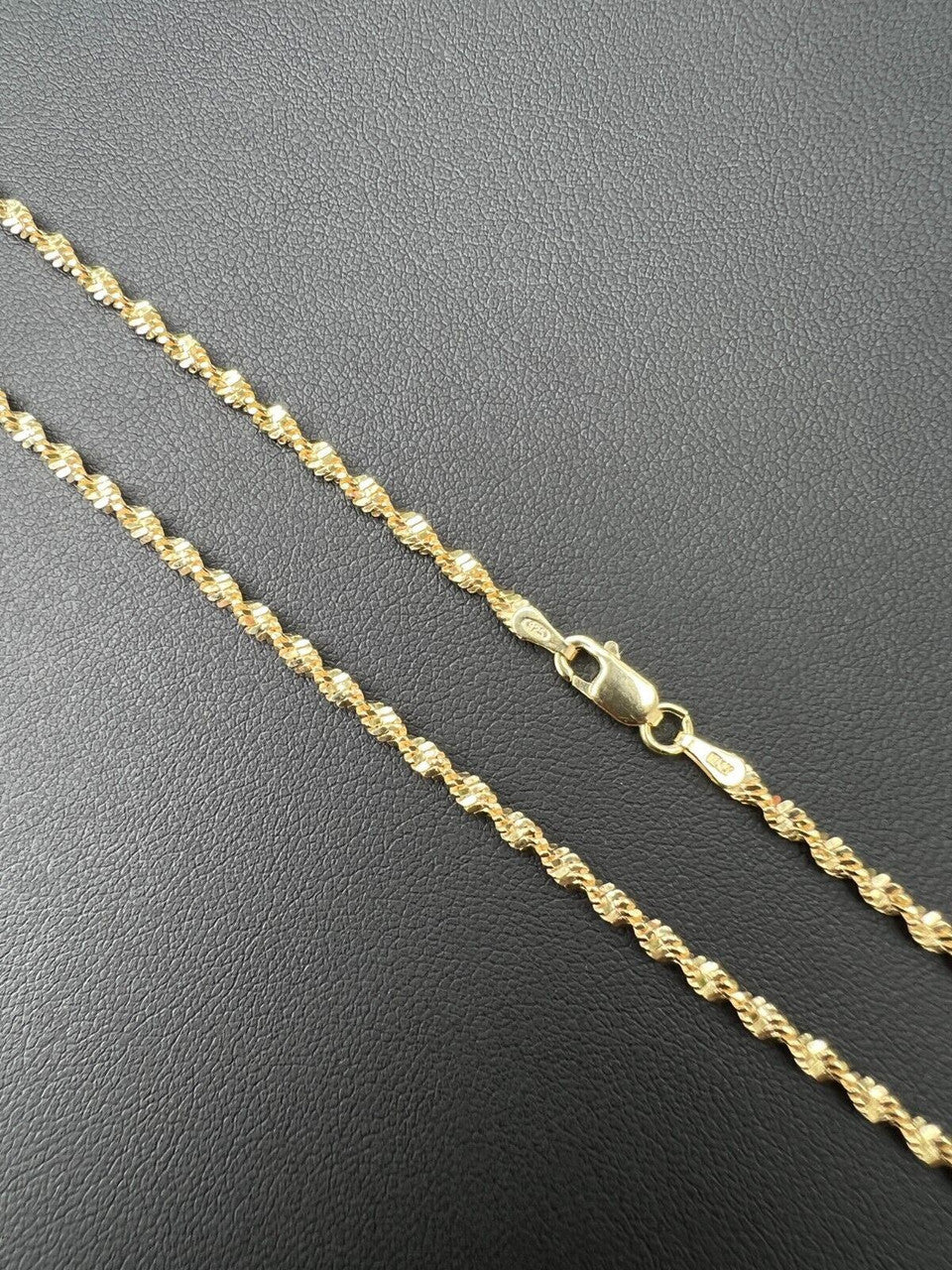 925 Sterling Silver Real 14k Gold Plated 2.5mm Singapore Rope Chain Necklace