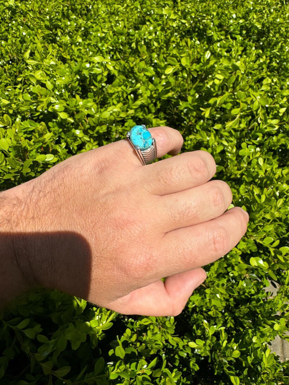 Blue Genuine Turquoise Mens Real Solid 925 Sterling Silver Signet Oval Ring