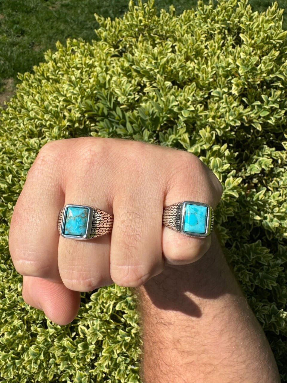 Blue Turquoise Mens Real Solid 925 Silver Navajo Native American Inspired Ring