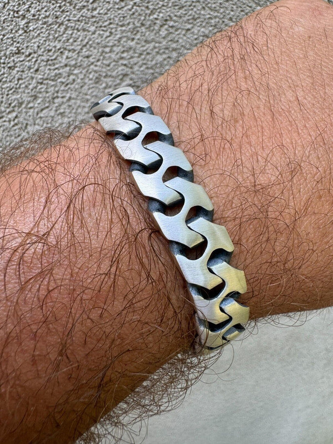 Custom Crazy Miami Cuban Link Bracelet 12mm Real 925 Silver Oxidized Finish