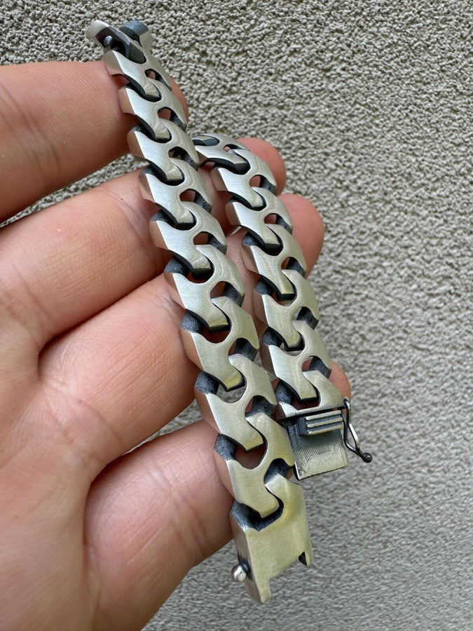 Custom Crazy Miami Cuban Link Bracelet 12mm Real 925 Silver Oxidized Finish