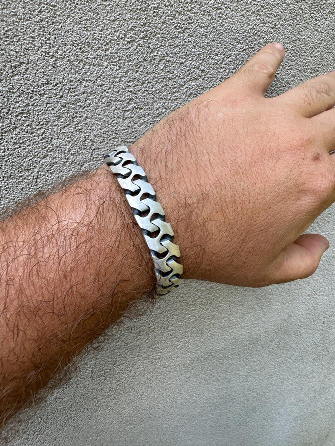 Custom Crazy Miami Cuban Link Bracelet 12mm Real 925 Silver Oxidized Finish