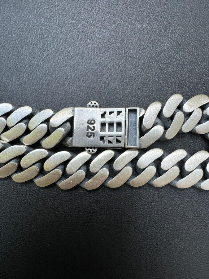 Custom Eagle Lock Miami Cuban Link Bracelet 12mm Real 925 Silver Oxidized Finish