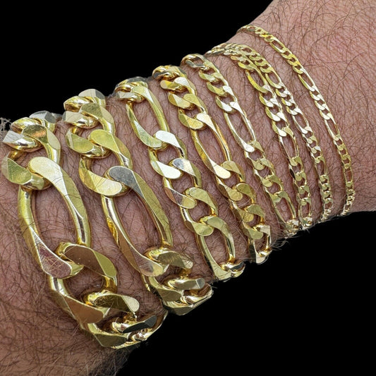 Figaro Link Bracelet - 14k Gold Vermeil 925 Sterling Silver - 6"-9" - 2.5mm-16mm