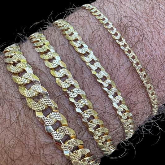 Flat Curb Bracelet - Diamond Cut 14k Gold Vermeil 925 Sterling Silver - 6"-9" - 4mm-8mm