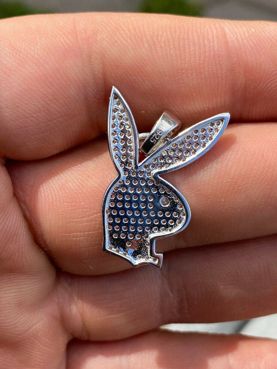 Playboy Bunny Pendant - Iced Diamond Real 925 Silver Gold Rose Necklace