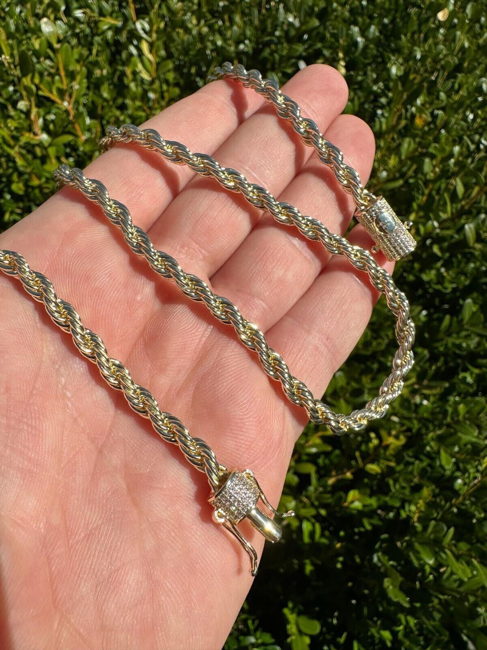 Iced MOISSANITE Clasp 14k Gold Over Stainless Steel Rope Chain Necklace Bracelet