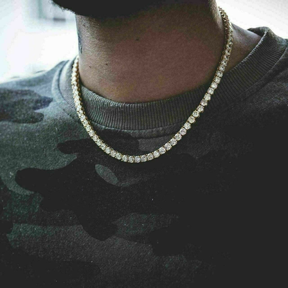 Iced Out Tennis Chain Real SOLID 925 Sterling Silver Single Row ICED Diamond Necklace