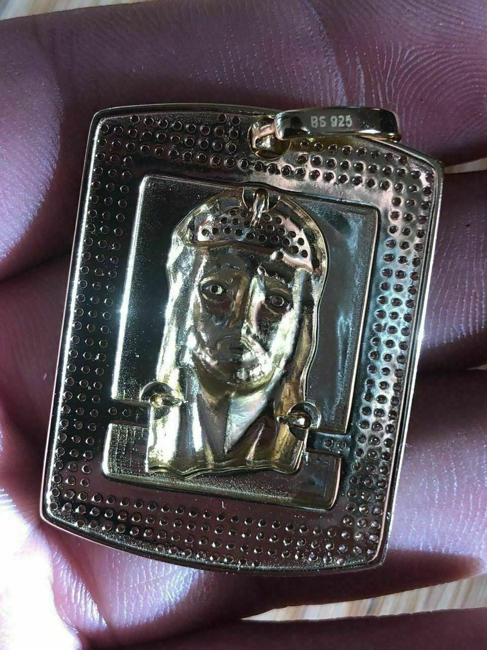 Mens Dog Tag Jesus Piece 1ct Simulated Diamond 14k Gold Over 925 Sterling Silver