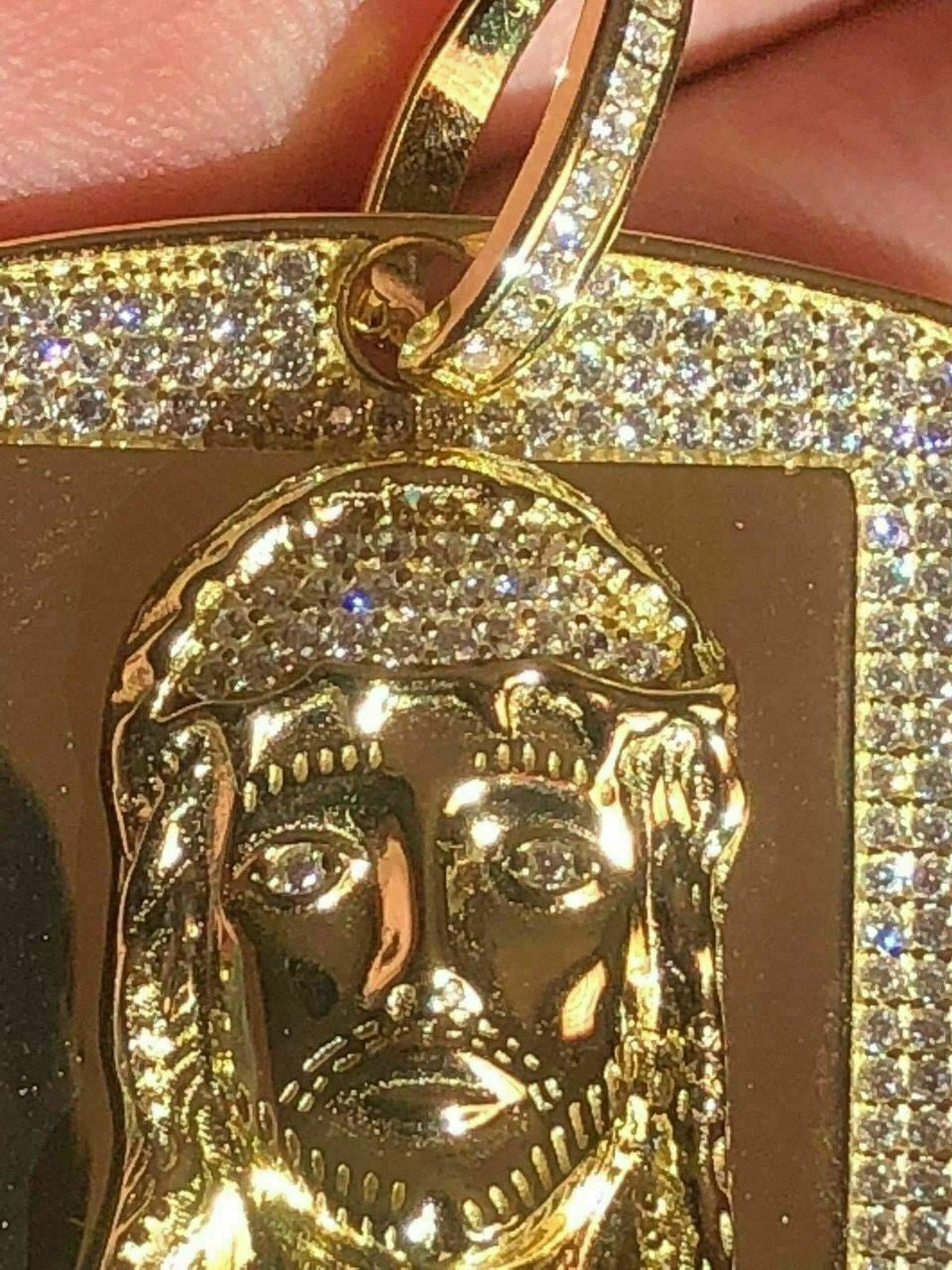 Mens Dog Tag Jesus Piece 1ct Simulated Diamond 14k Gold Over 925 Sterling Silver