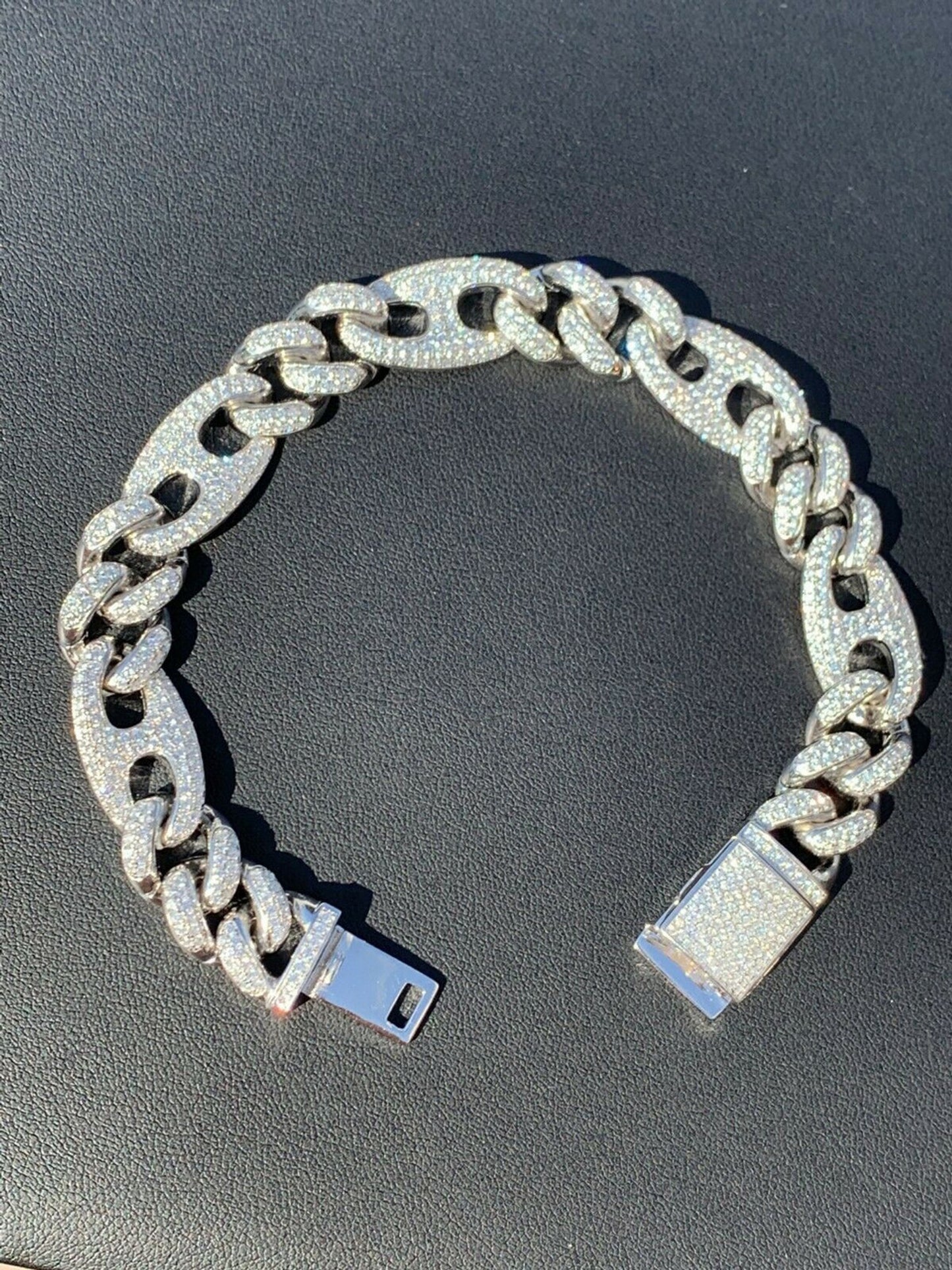 Mens Miami Cuban Iced Gucci Link Bracelet Solid 925 Silver