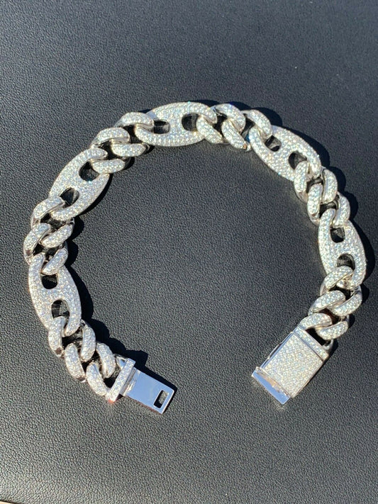 Mens Miami Cuban Iced Gucci Link Bracelet Solid 925 Silver