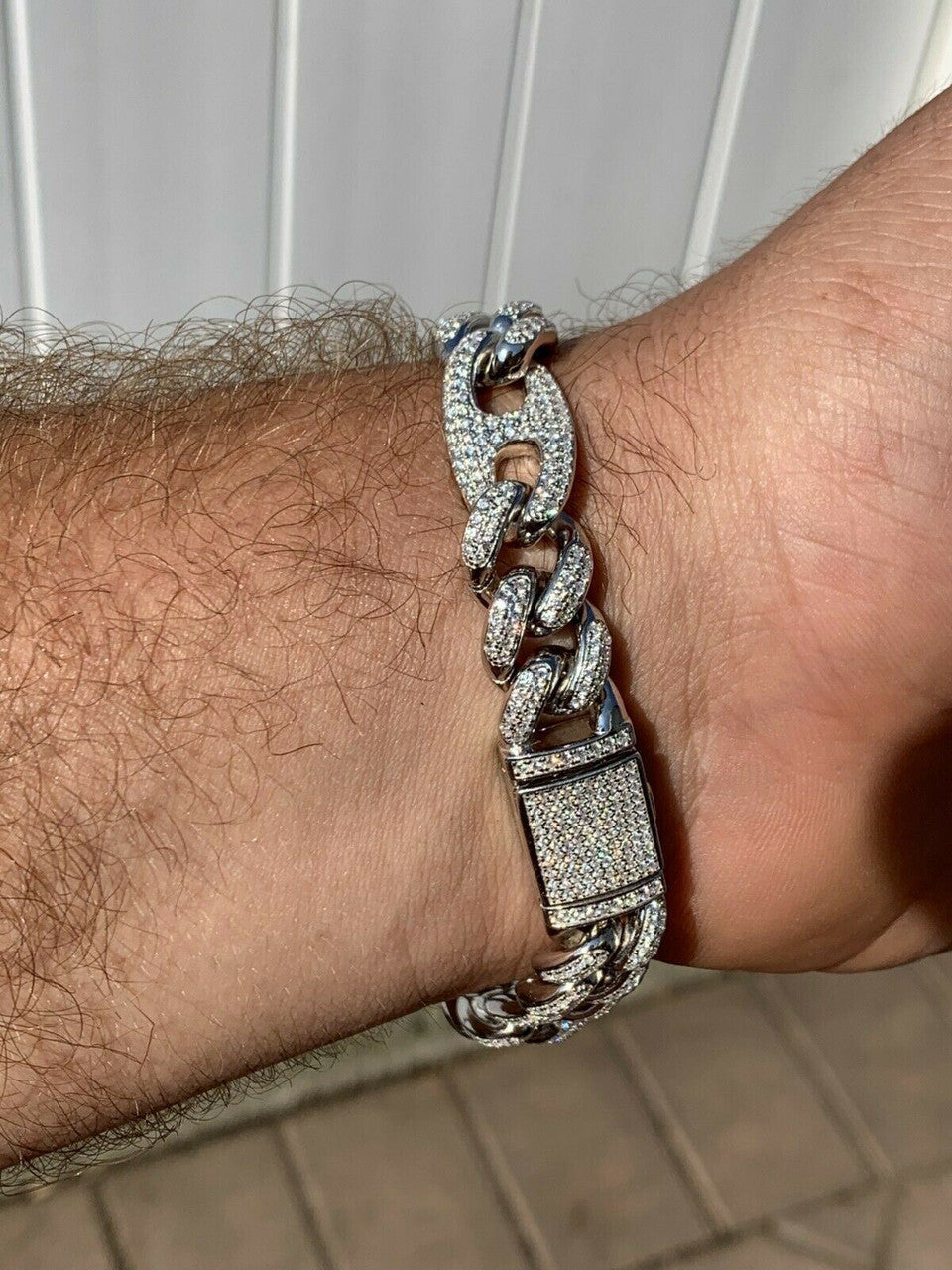 Mens Miami Cuban Iced Gucci Link Bracelet Solid 925 Silver