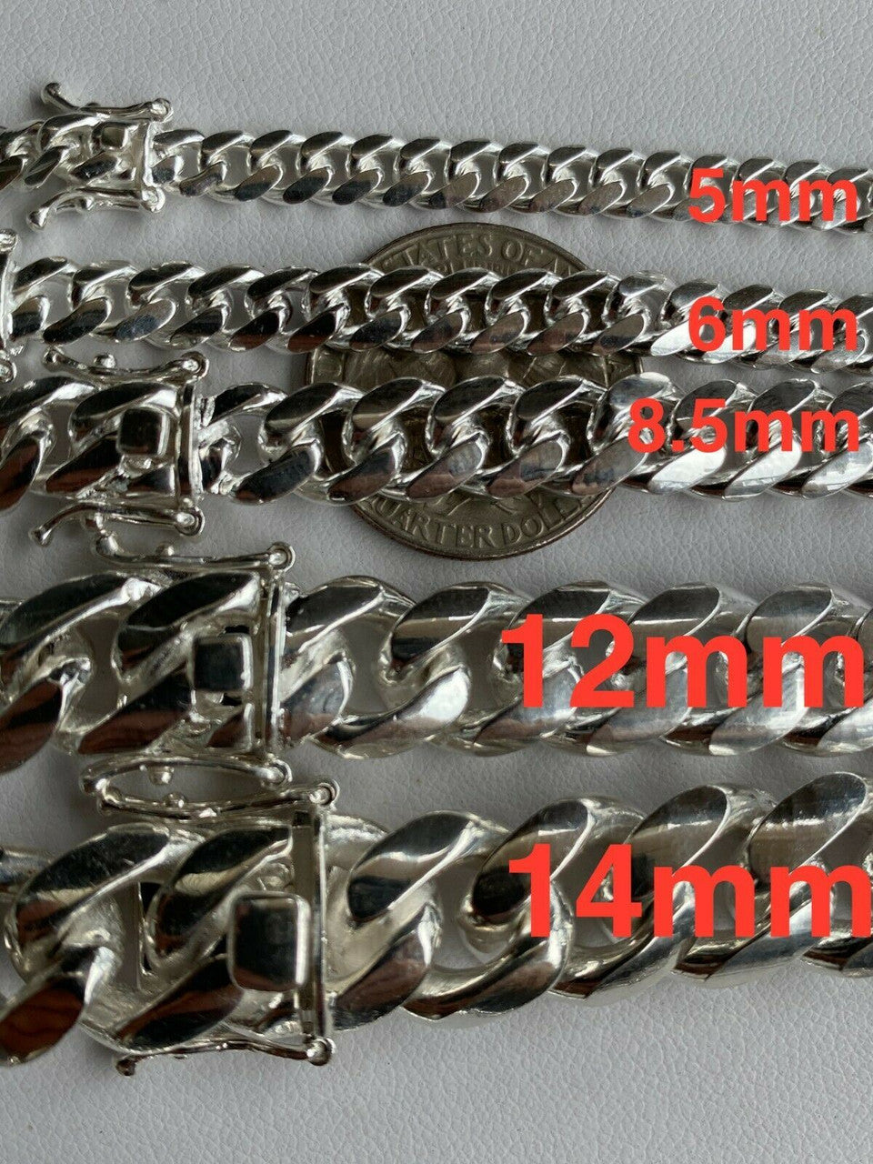 Men's Miami Cuban Link Chain Silver Or Bracelet 5-14mm Box Clasp