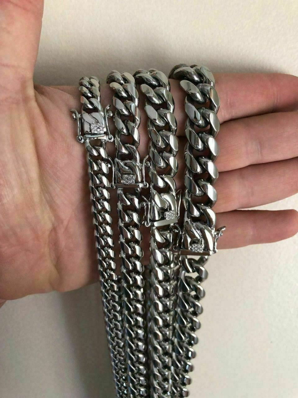 Men's Miami Cuban Link Chain Solid Stainless Steel Looks Just Like Silver 8-18mm