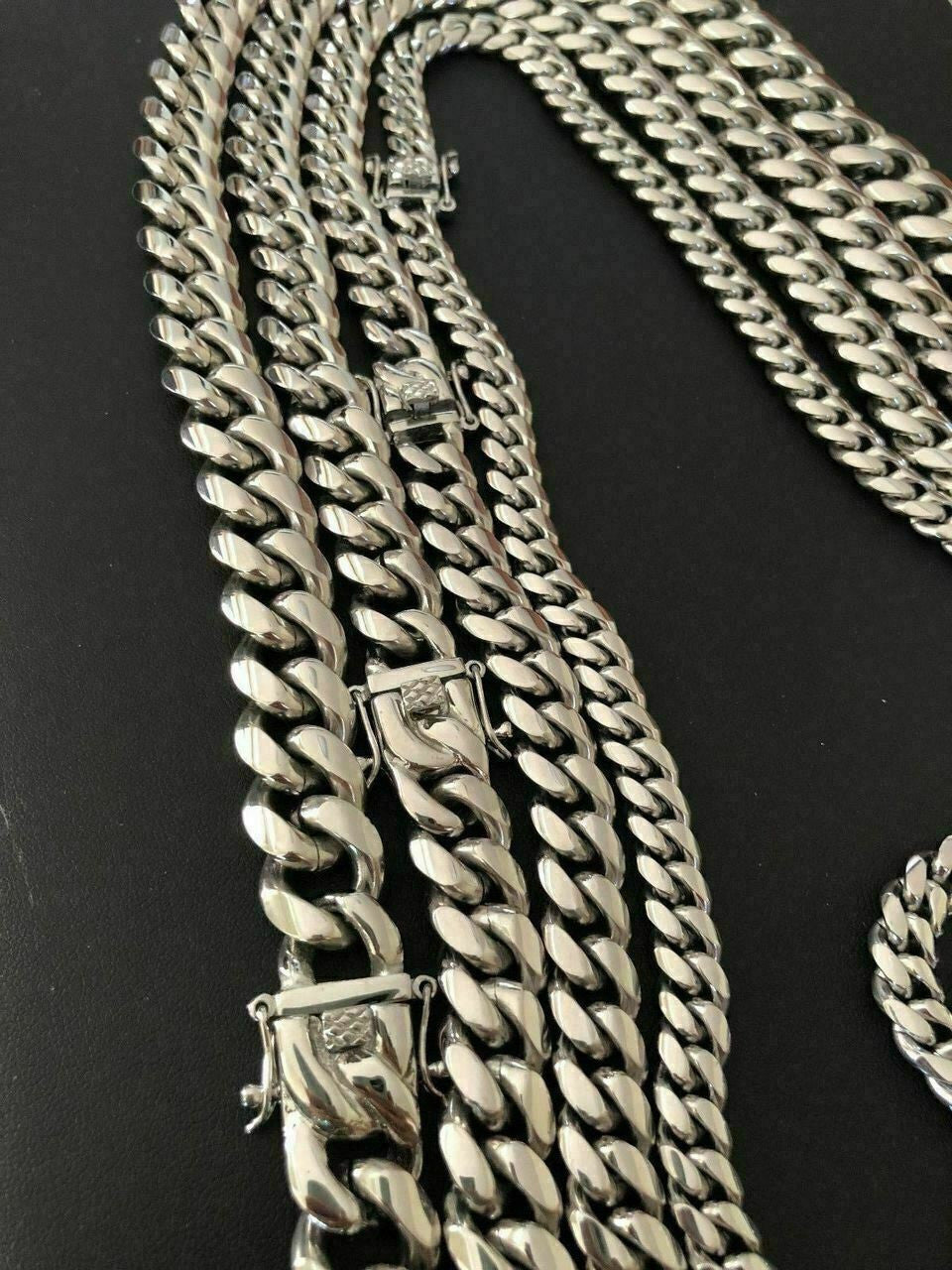 Men's Miami Cuban Link Chain Solid Stainless Steel Looks Just Like Silver 8-18mm