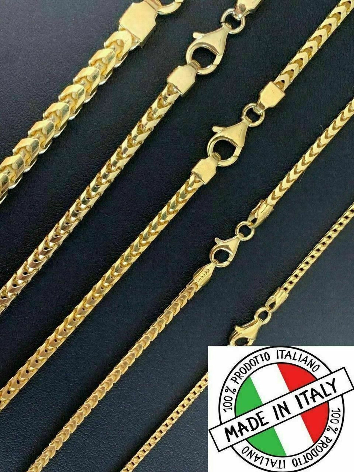 Men's Real 14k Gold Over Solid 925 Sterling Silver Franco Chain 2-5mm Necklace