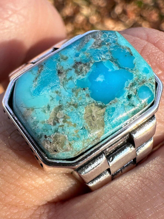 Mens Real Solid 925 Silver Blue Turquoise Natural Native American Gemstone Ring