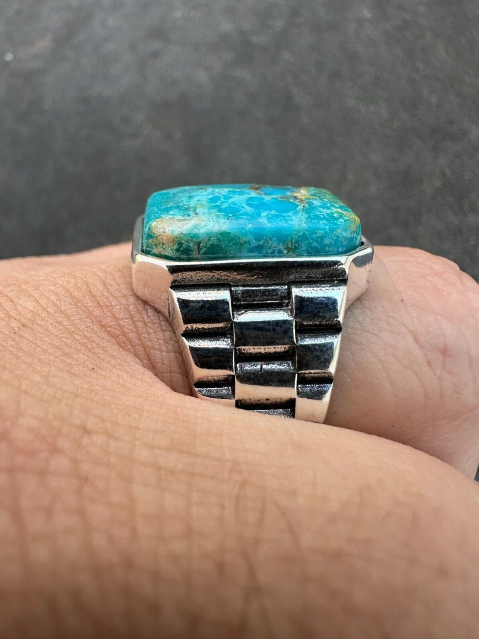 Mens Real Solid 925 Silver Blue Turquoise Natural Native American Gemstone Ring