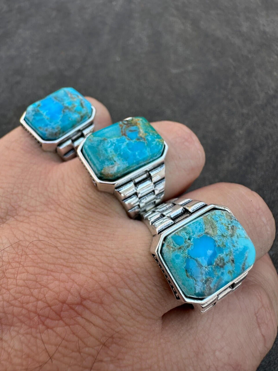 Mens Real Solid 925 Silver Blue Turquoise Natural Native American Gemstone Ring