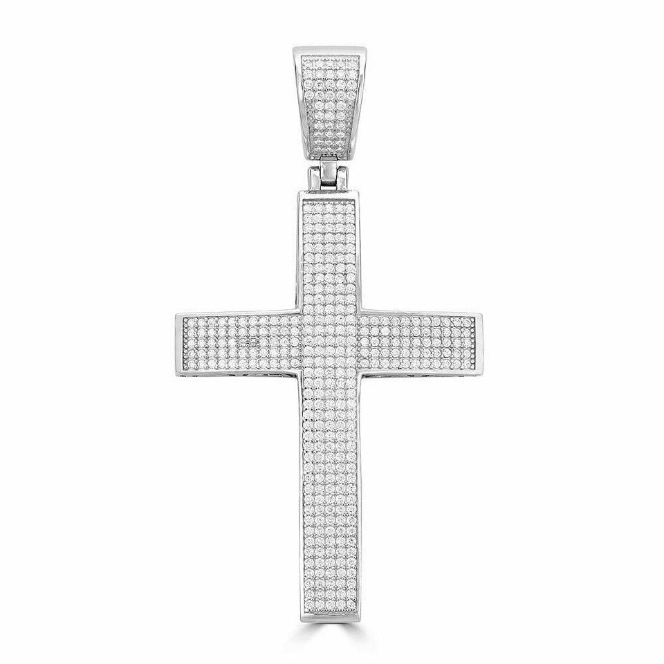 Men’s Real Solid 925 Silver Large Iced Cross 3ct Diamonds 2x1.5” Pendant