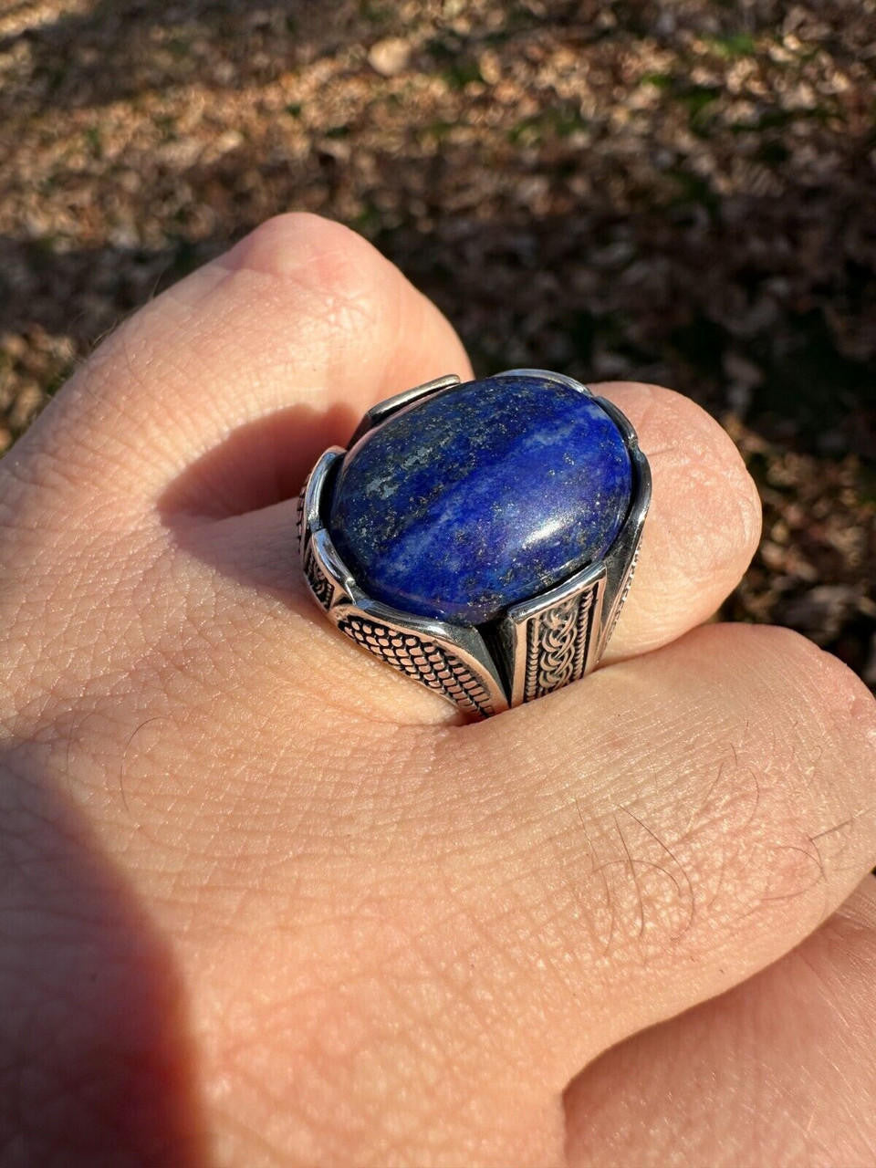 Mens Real Solid 925 Sterling Silver Blue Lapis Lazuli Gemstone Ring Sizes 6-13