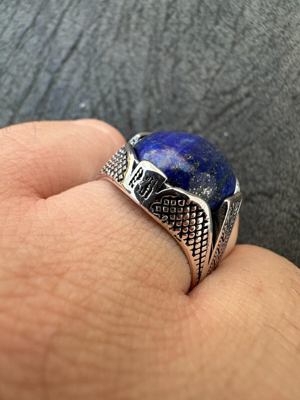 Mens Real Solid 925 Sterling Silver Blue Lapis Lazuli Gemstone Ring Sizes 6-13