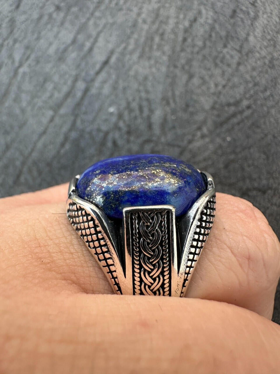 Mens Real Solid 925 Sterling Silver Blue Lapis Lazuli Gemstone Ring Sizes 6-13