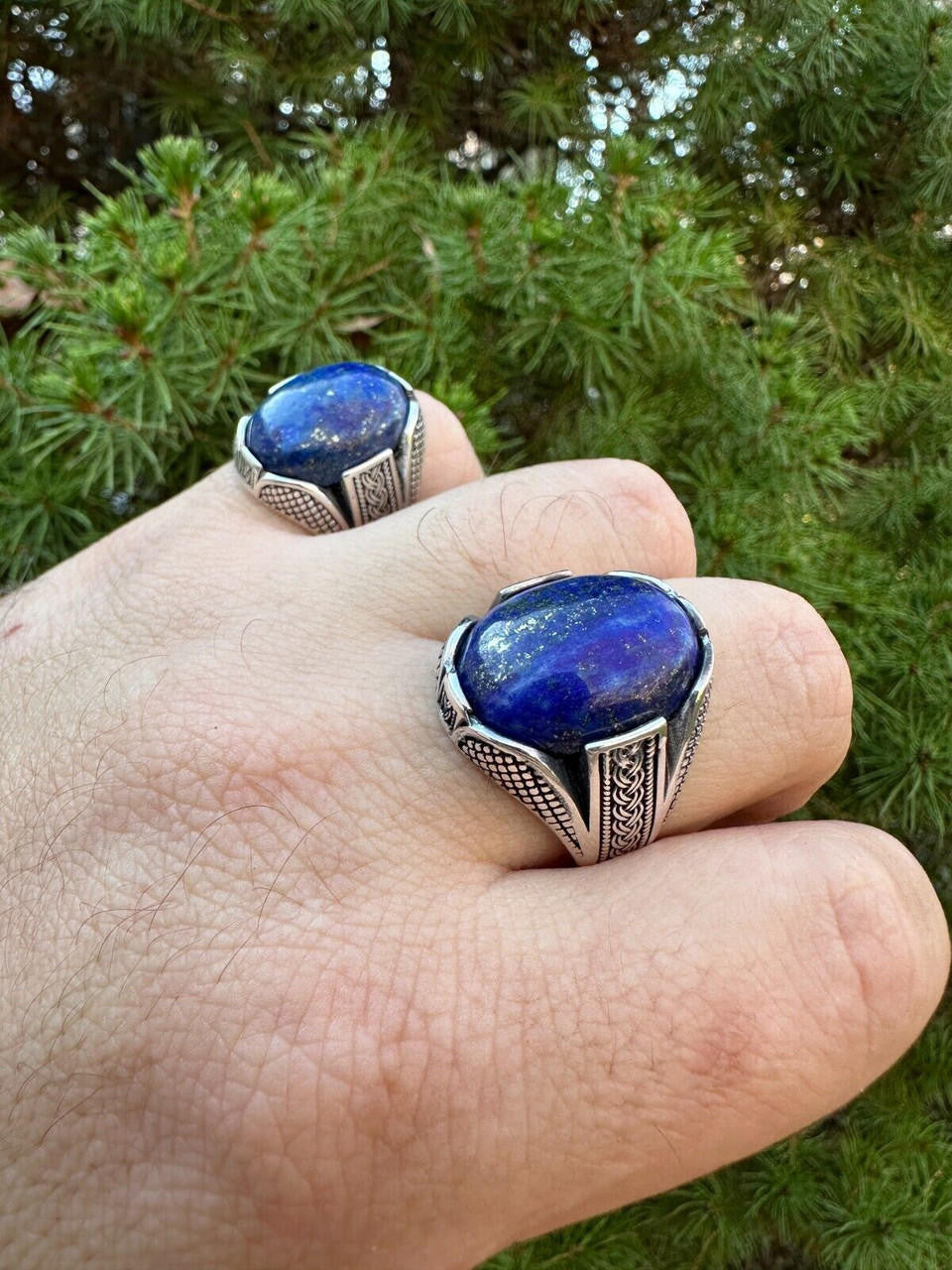 Mens Real Solid 925 Sterling Silver Blue Lapis Lazuli Gemstone Ring Sizes 6-13