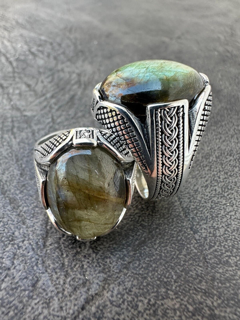 Mens Real Solid 925 Sterling Silver Labradorite Natural Gemstone Ring Sizes 6-13