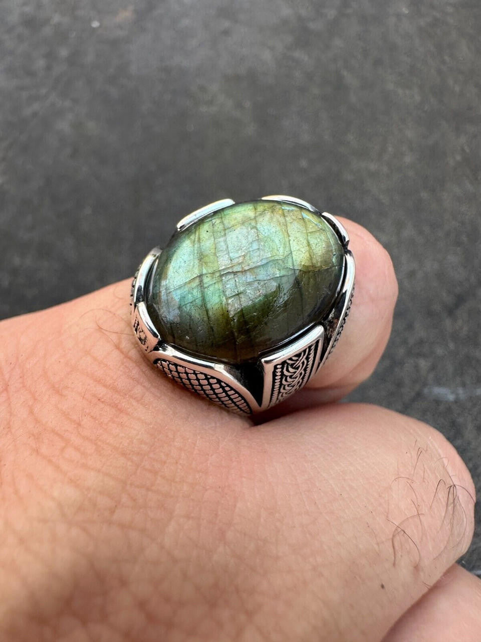 Mens Real Solid 925 Sterling Silver Labradorite Natural Gemstone Ring Sizes 6-13