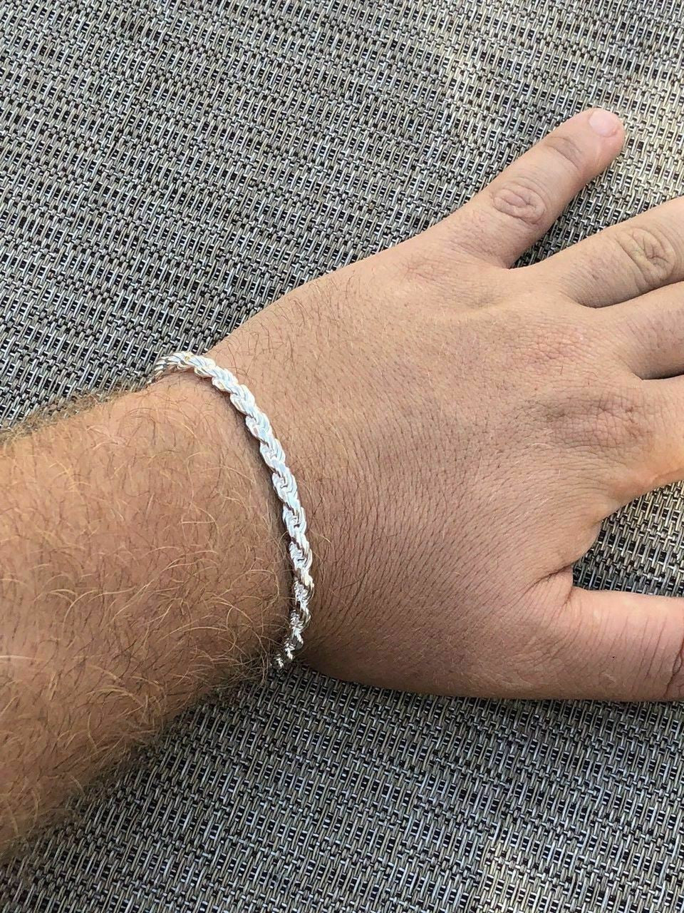 Men’s Thick 5mm Rope Bracelet Solid 925 Sterling Silver 8" 14.5g Italy Made